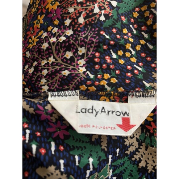 LADY ARROW Vintage 70s Polyester Floral Button Up Tie Bow Front Blouse Medium - Picture 6 of 6